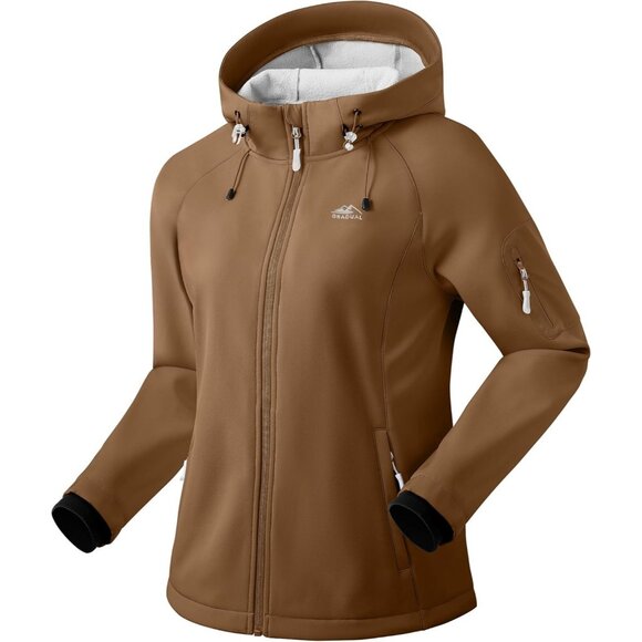 Jackets & Blazers - Women's Brown Fleece Lined Fabric Winter Warm Windproof Vest Hooded Jacket Coat